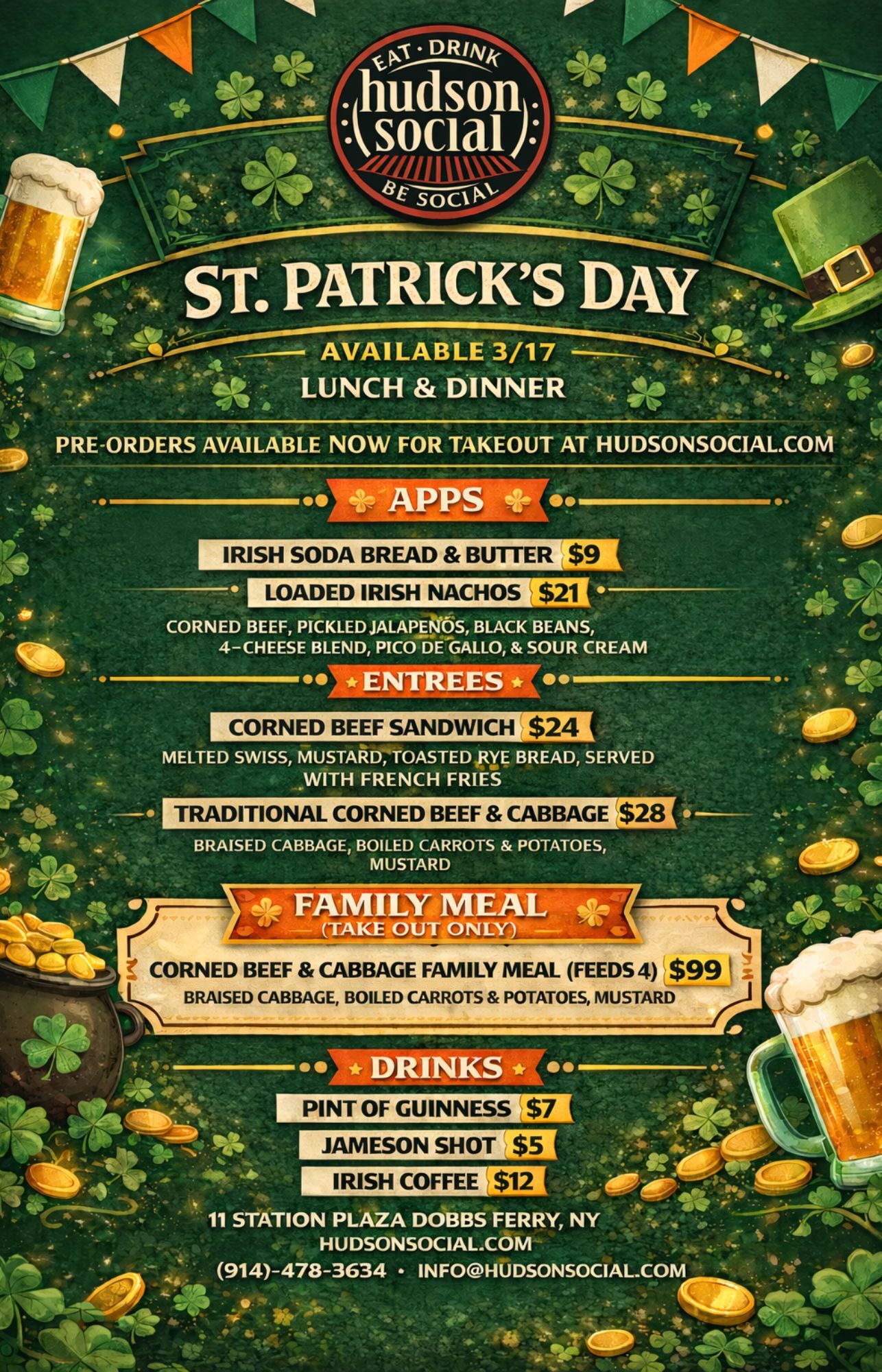 St. Patrick's Day available 3/15 - 3/17