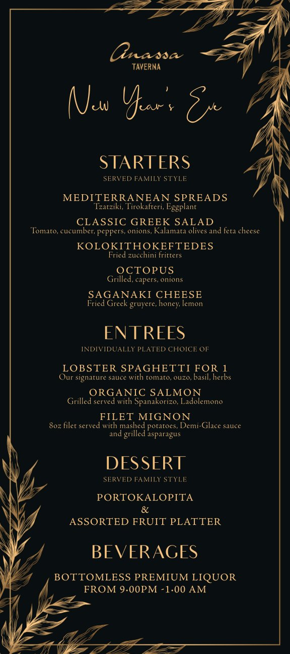 New Year's Eve food menu