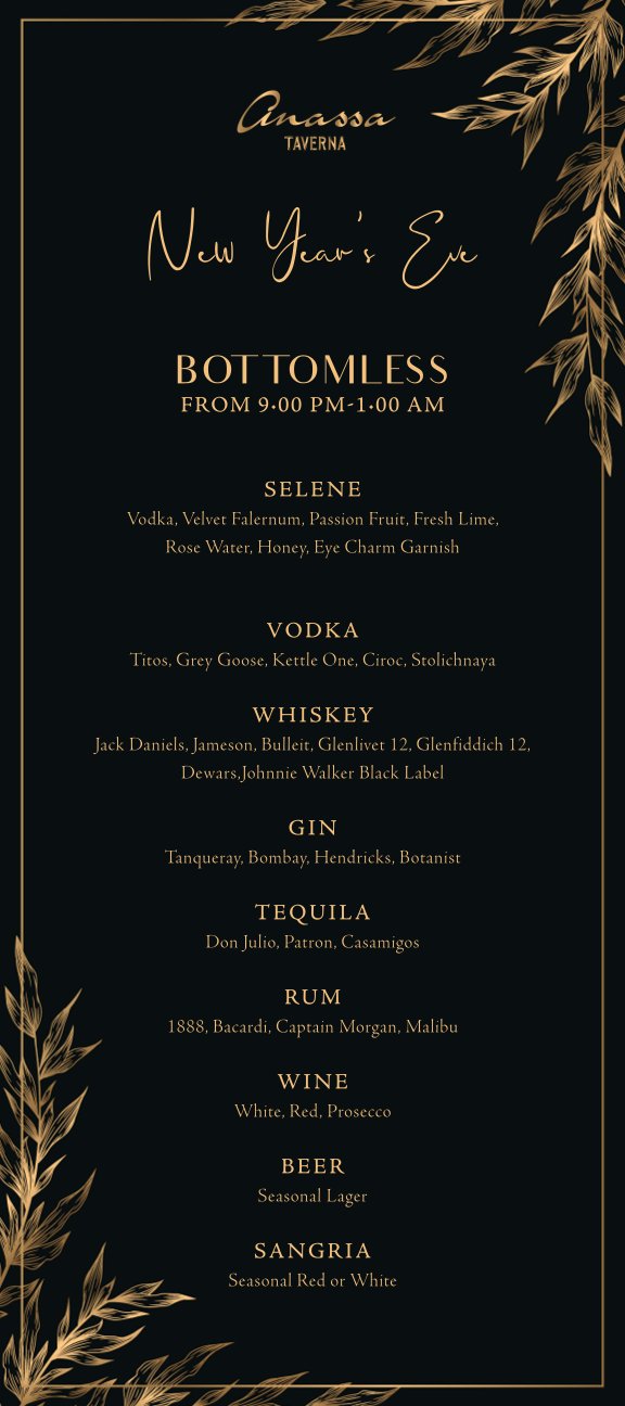 New Year's Eve drink menu