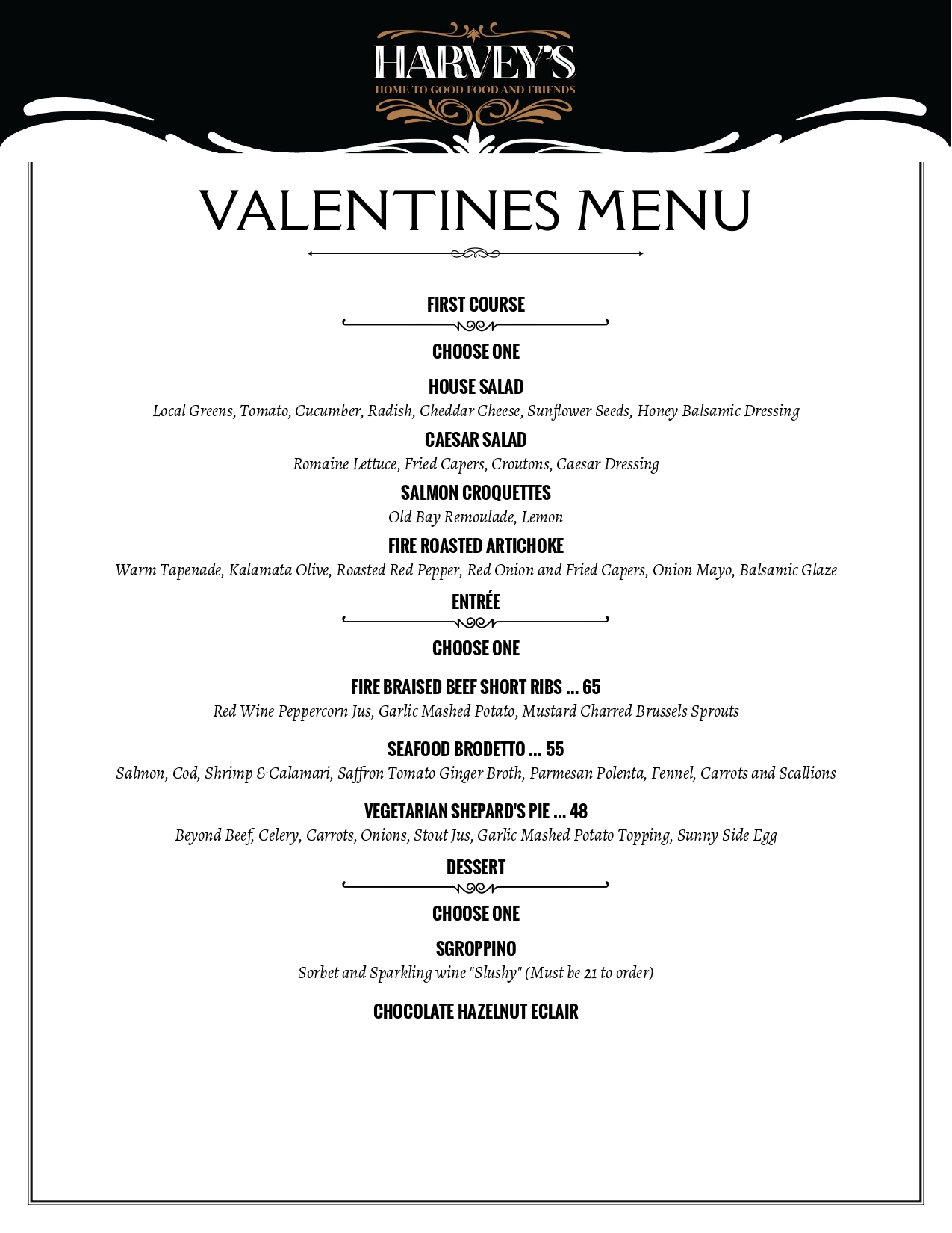 Restaurant week Valentines menu