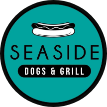 Seaside Dogs and Grill logo scroll