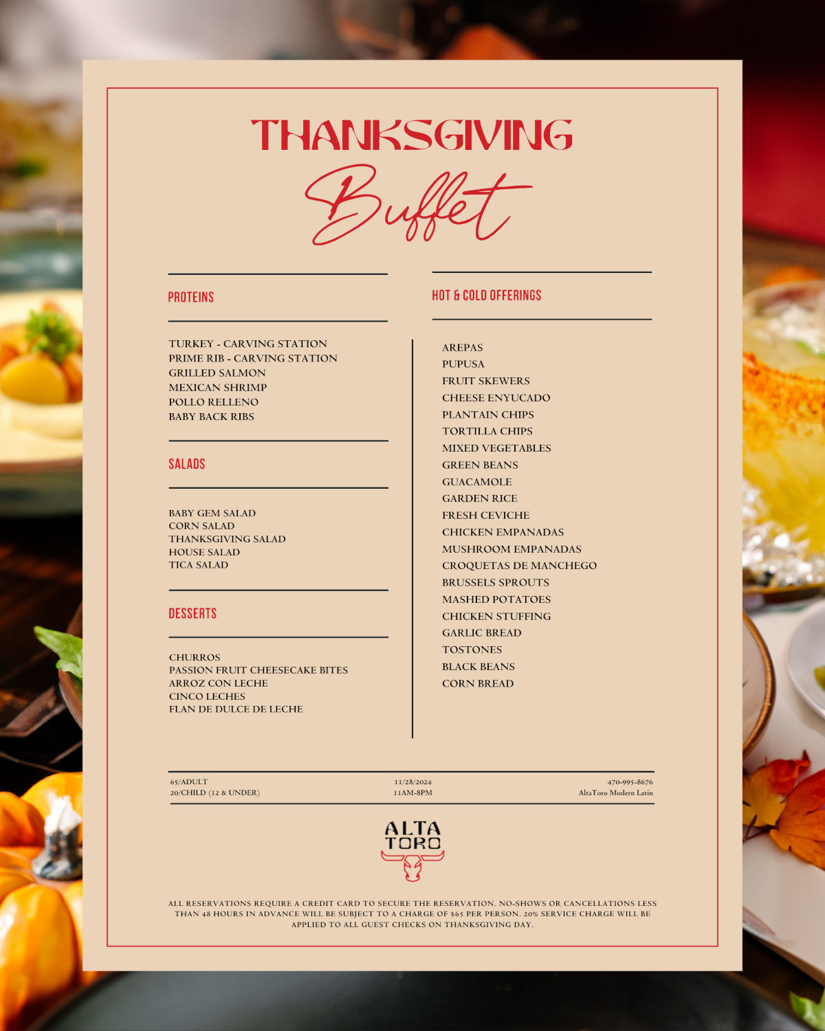 THANKSGIVING BUFFET menu