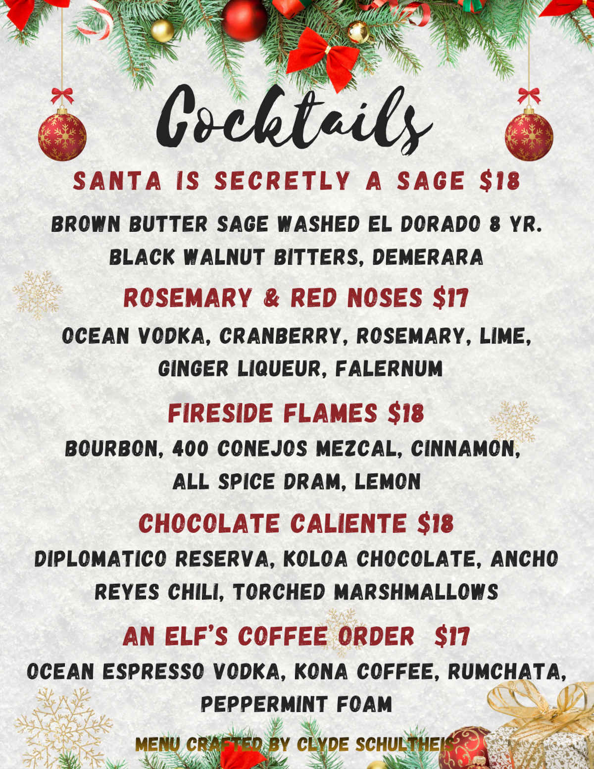 December Cocktails Menu