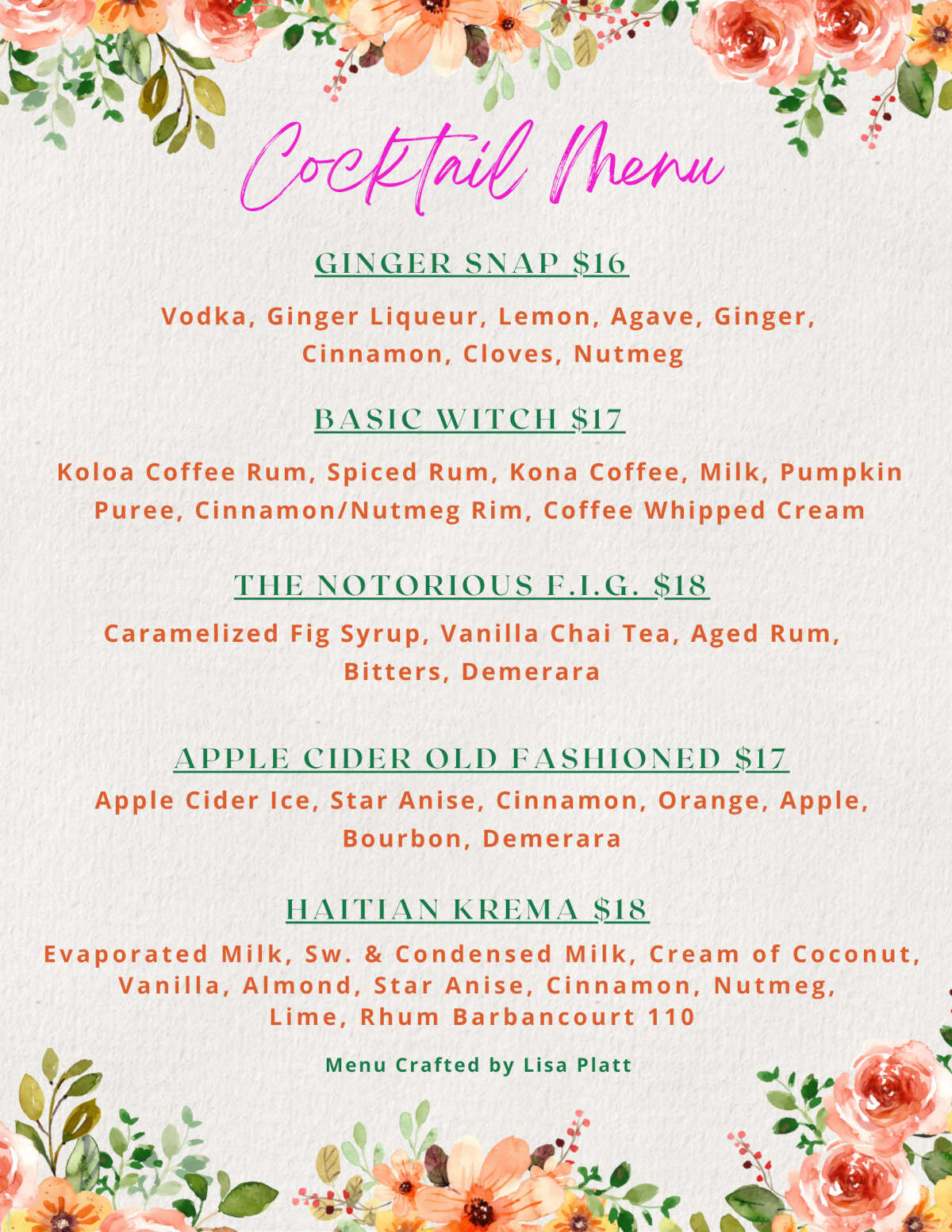 Cocktail Menu