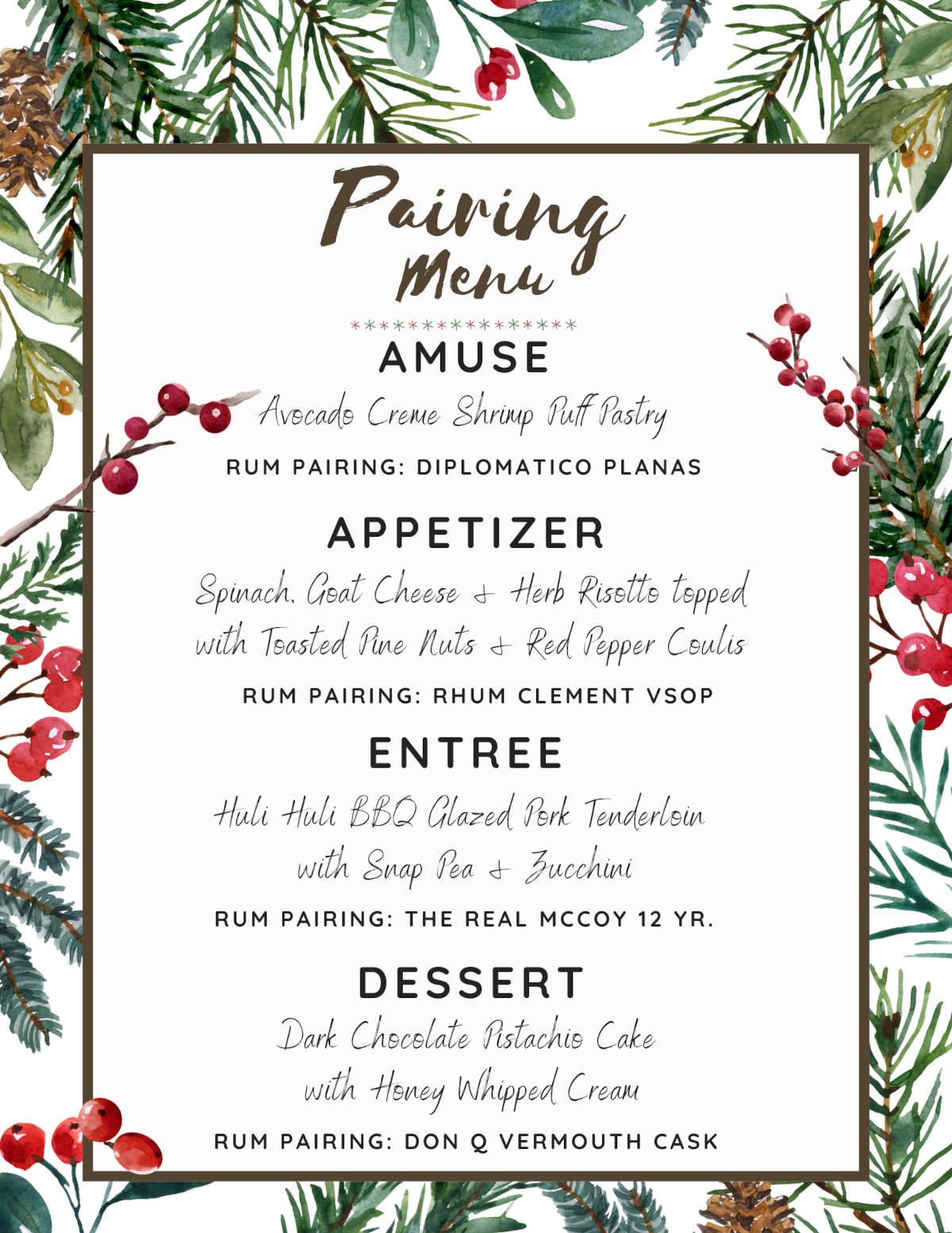 pairing menu