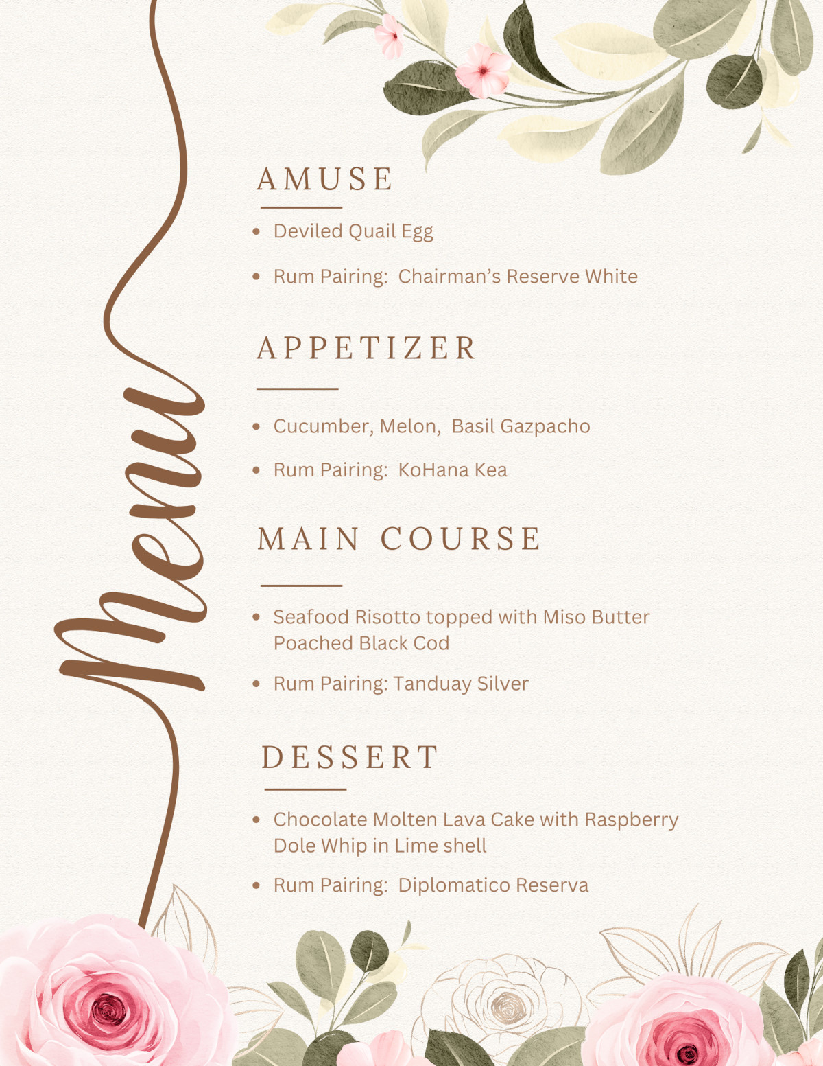 January-March Pairing Menu