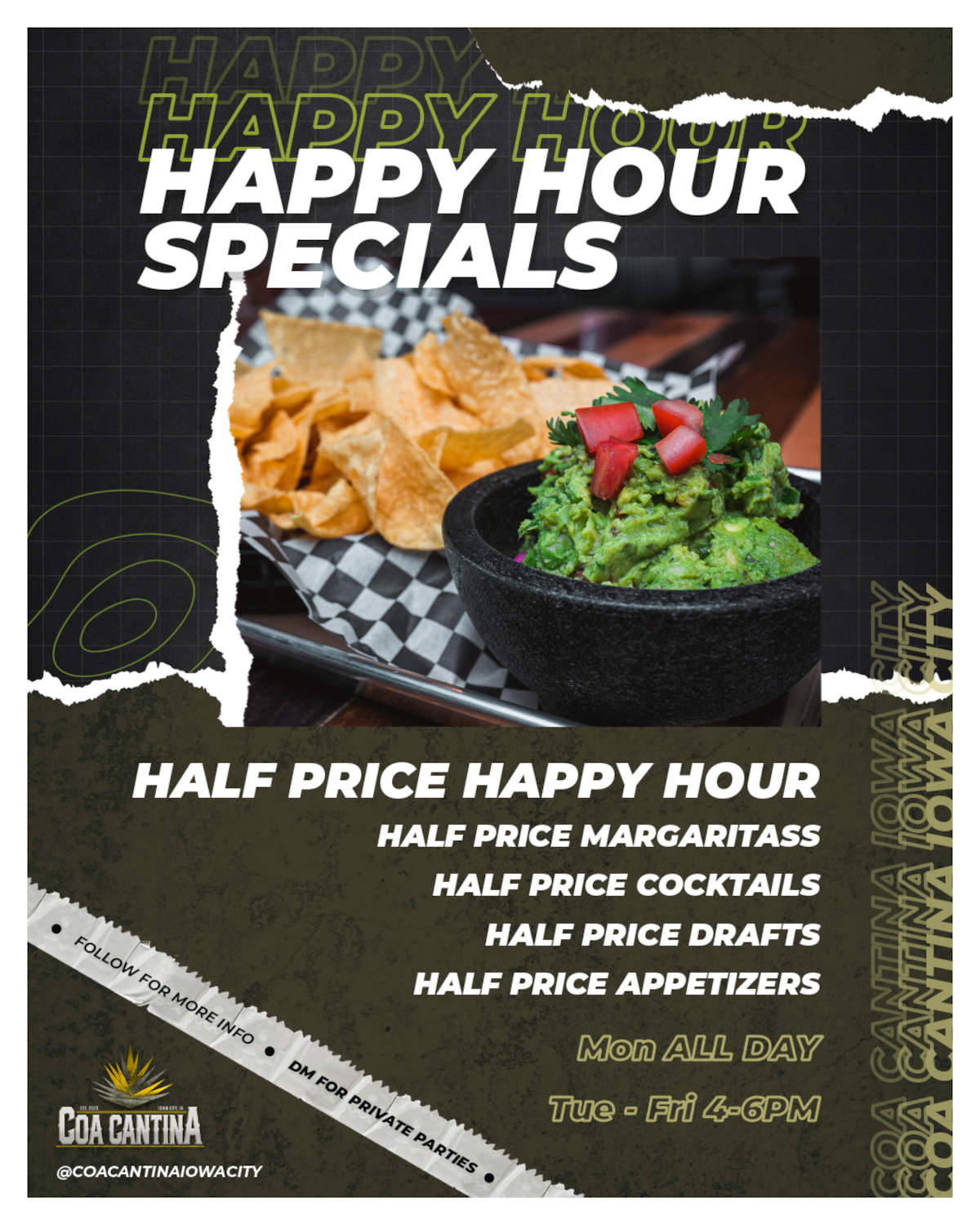 Half price happy hour poster