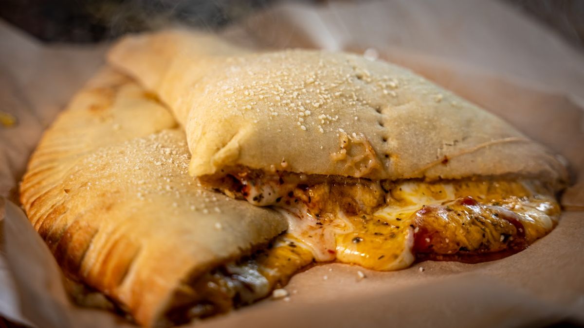 Calzone pizza, close up