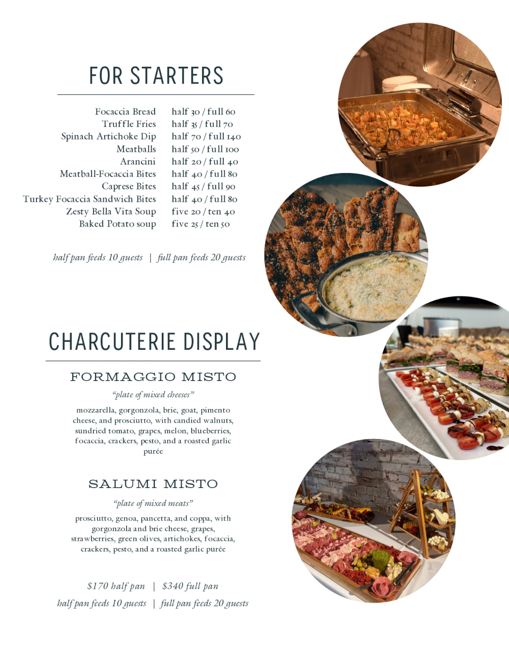 Menu for starters and charcuterie display
