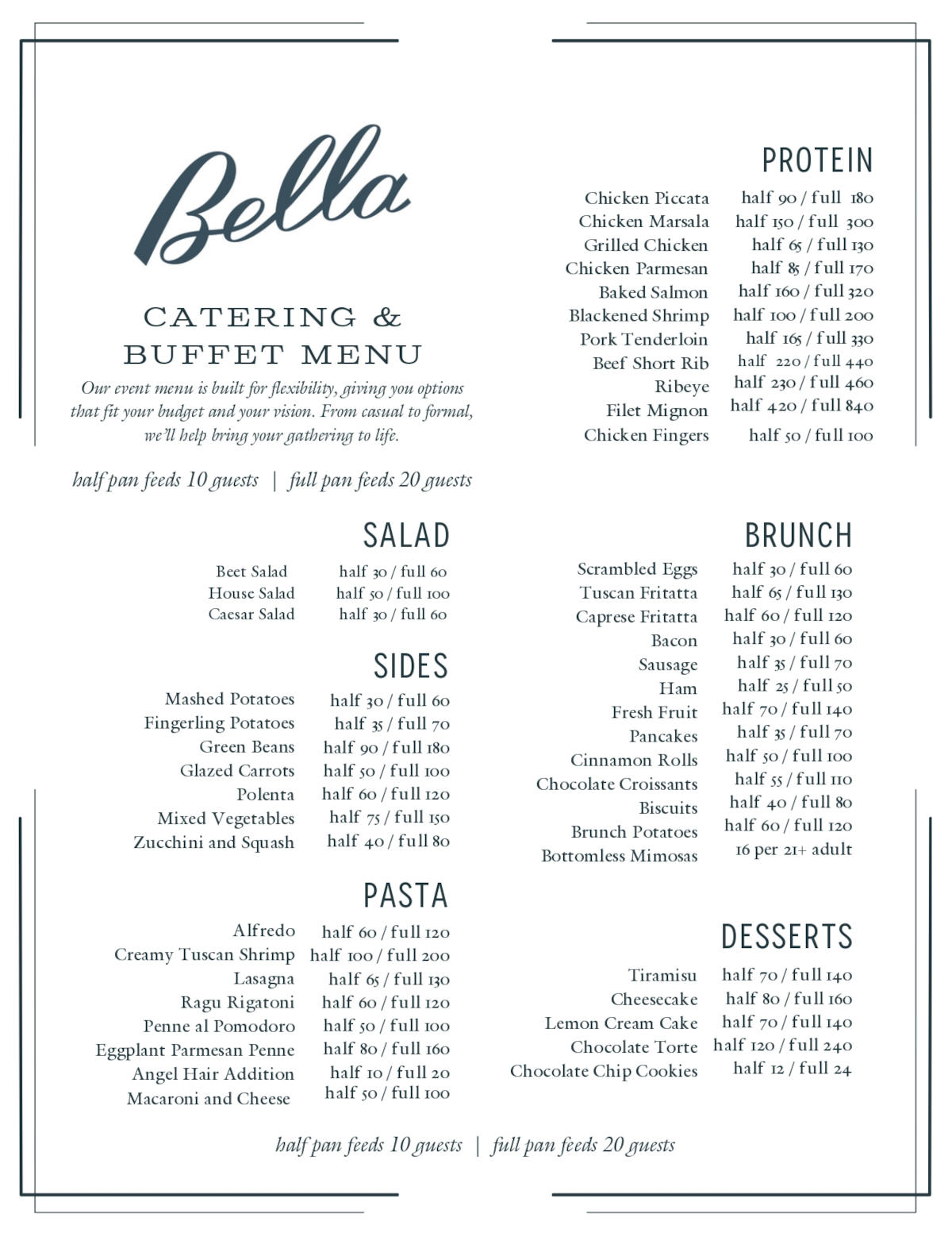 catering &buffet menu