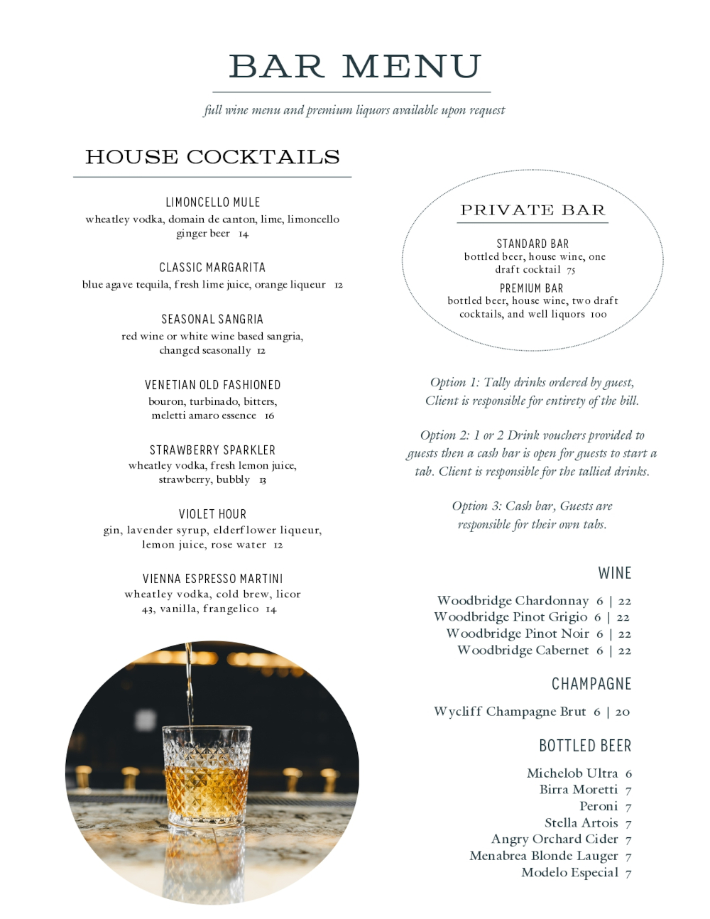 bar menu, house cocktails