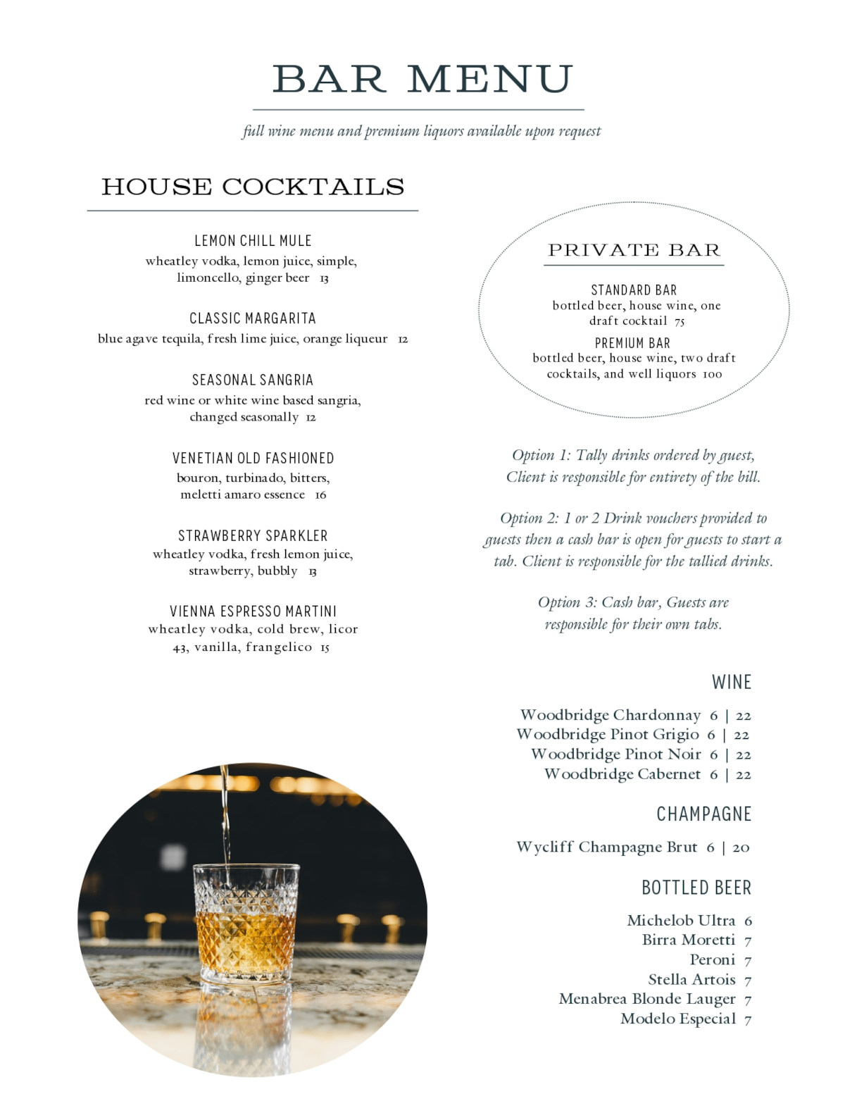 bar menu, house cocktails