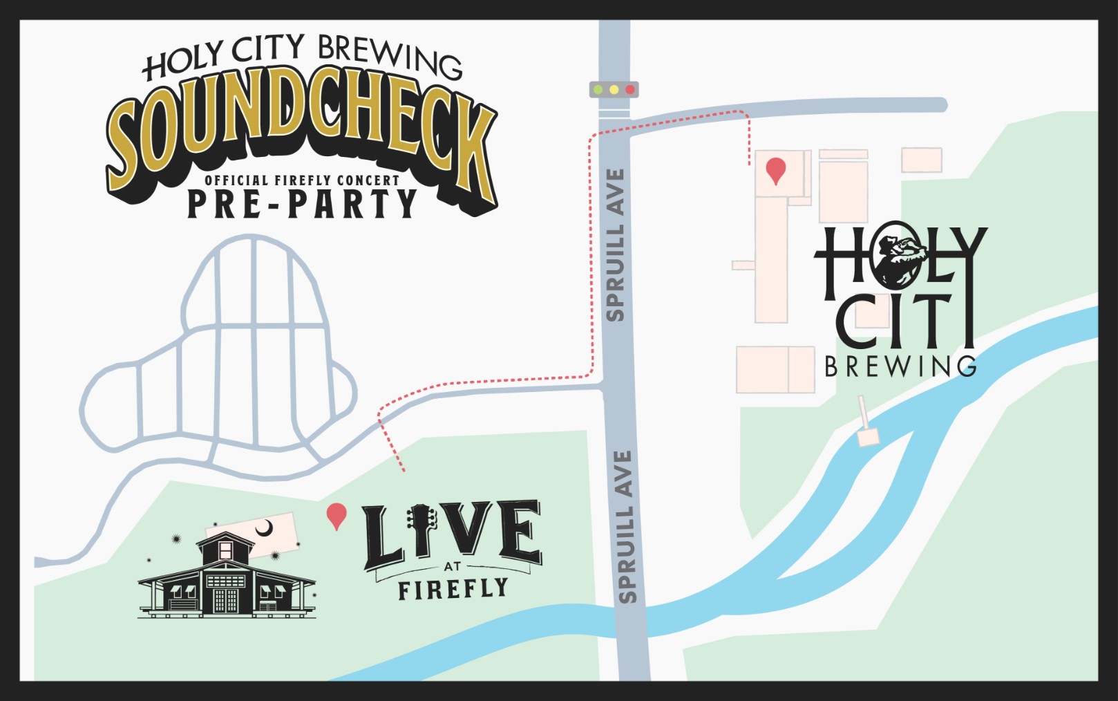 Holy City Brewing and Firefly Distillery Map