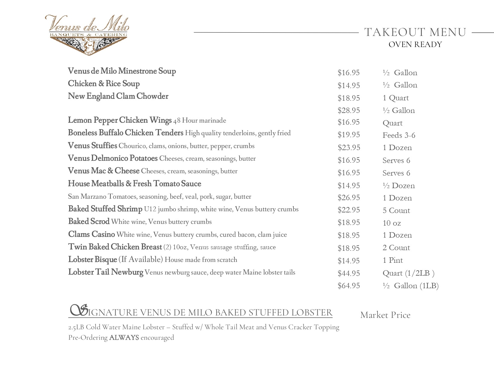 Takeout menu