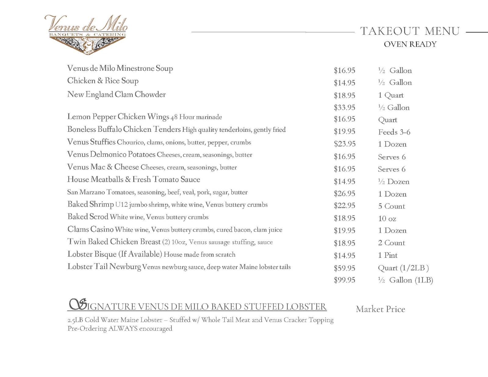 Takeout menu