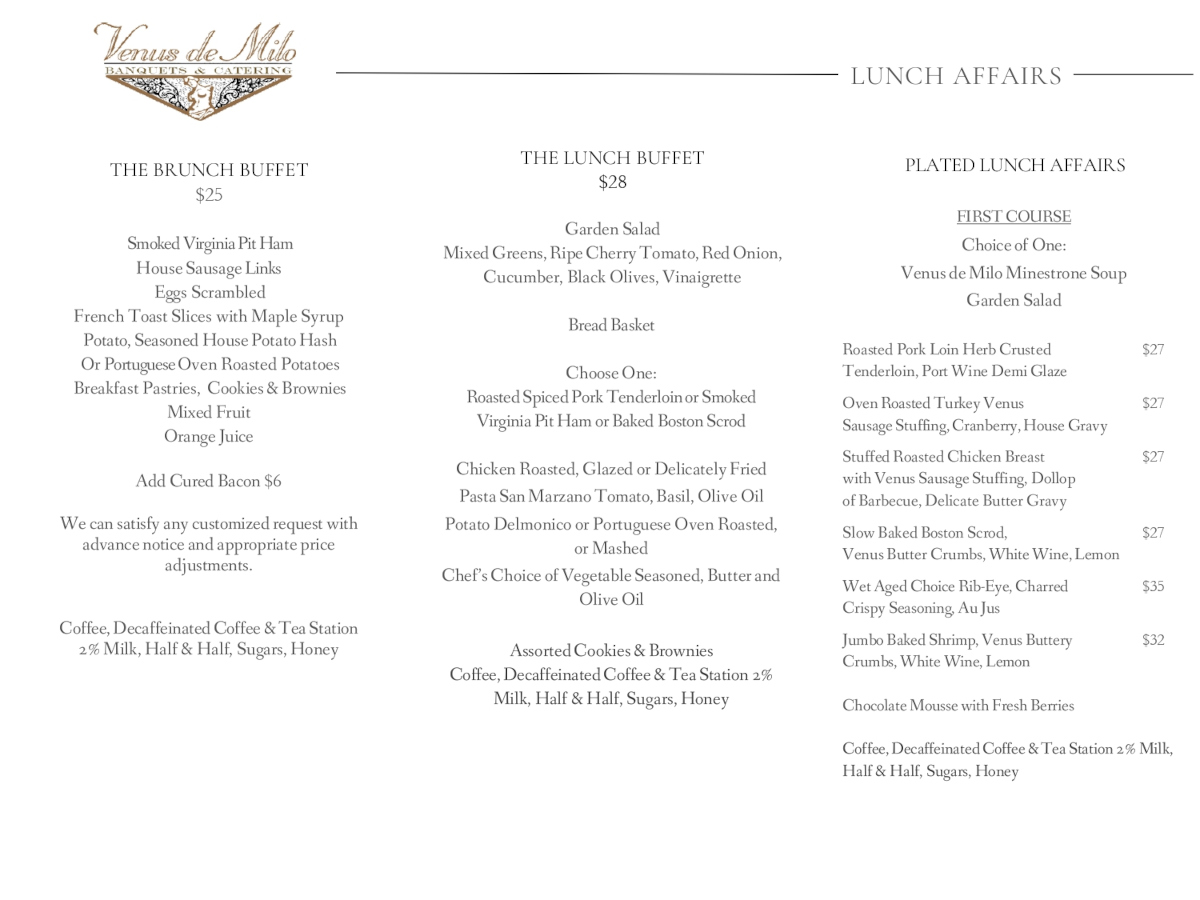 Events Lunch Menu page 2