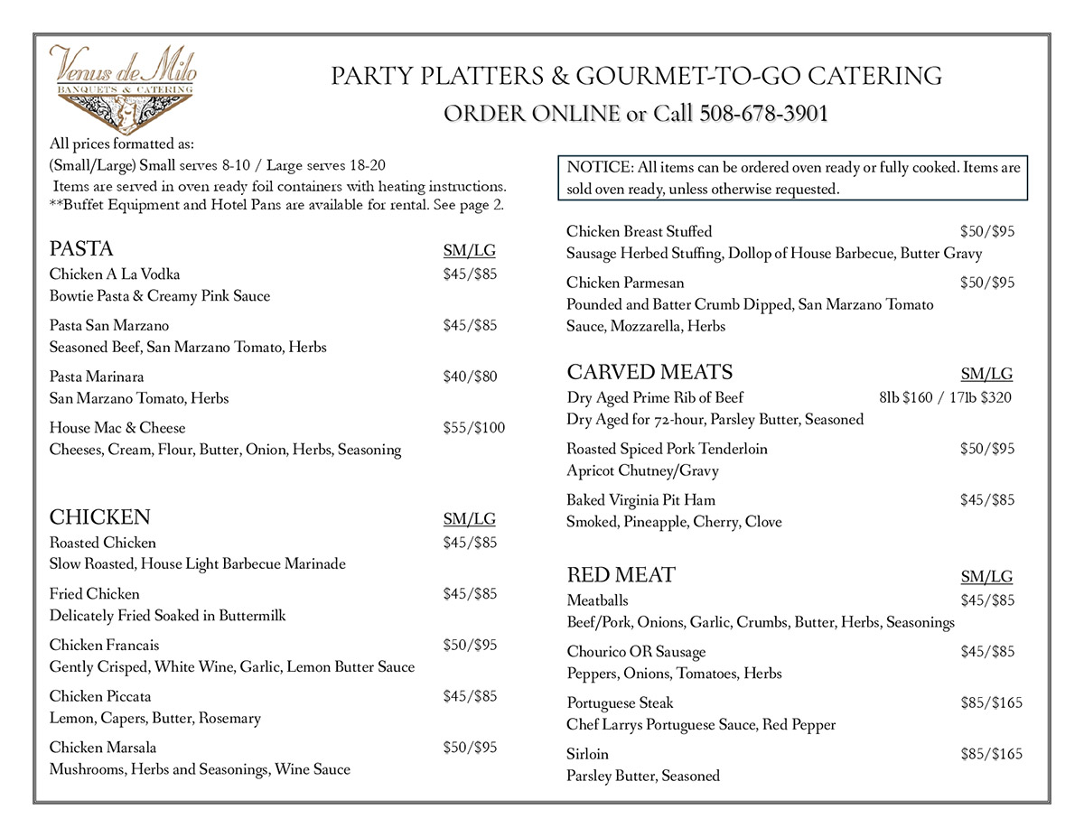 Party Platter and Catering Menu page 1