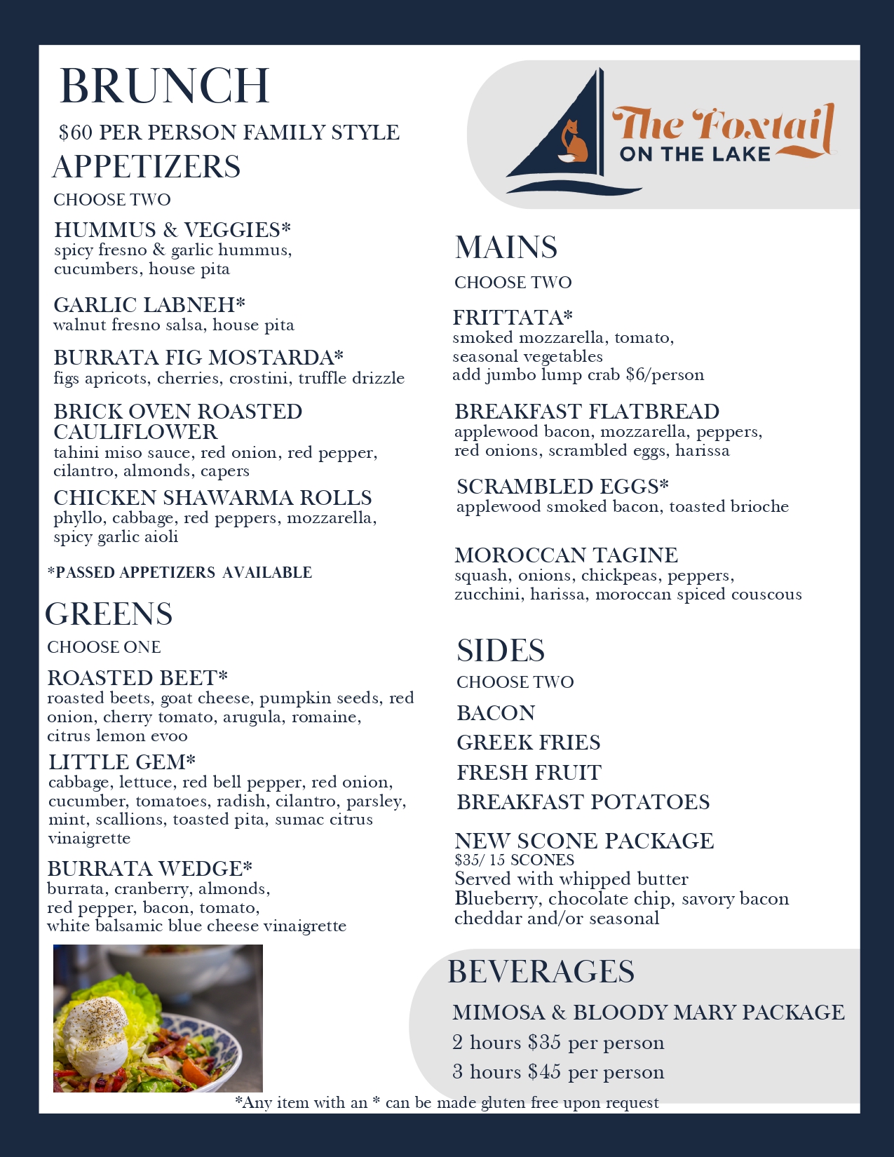 Brunch Menu $60 Per Person Family Style