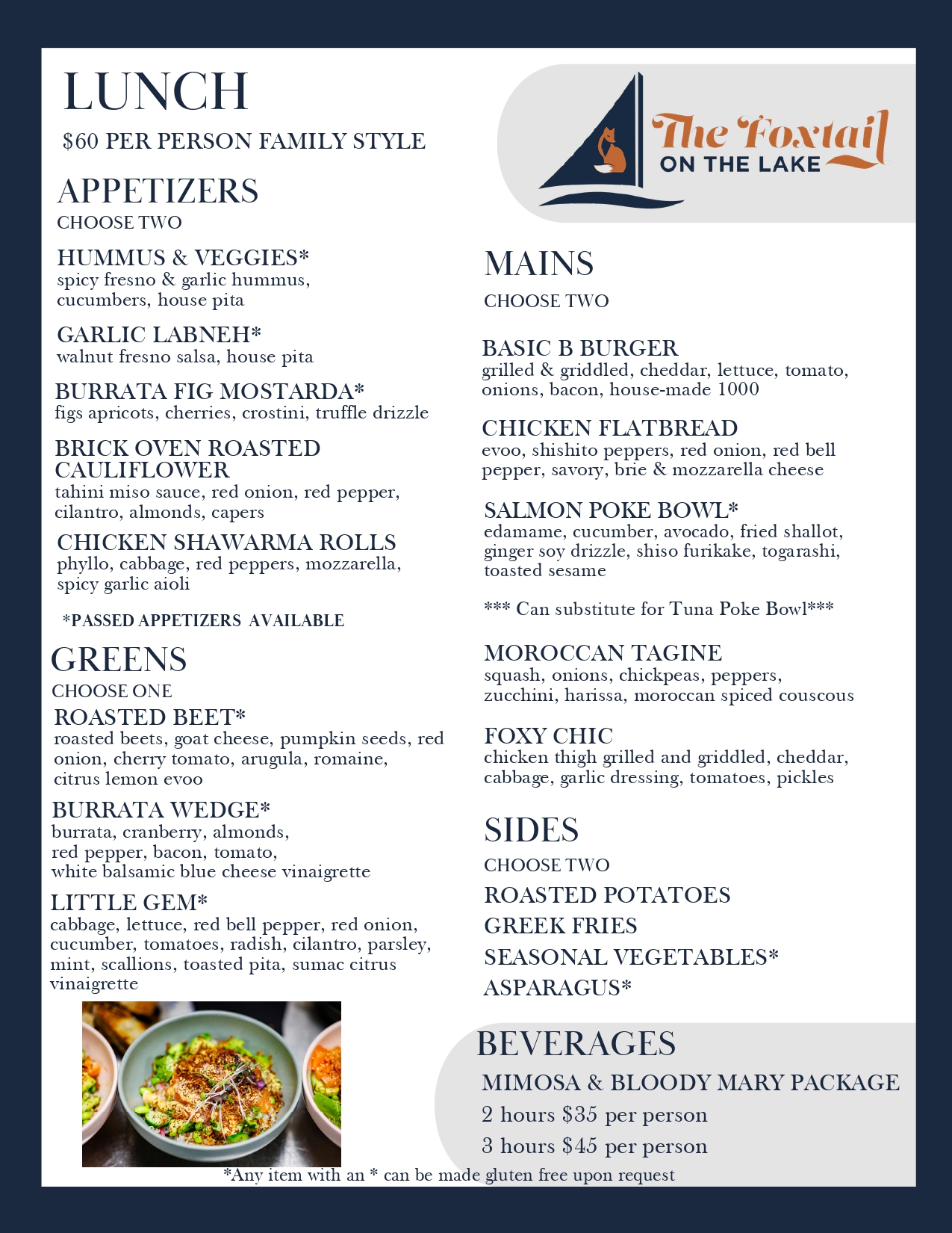 Lunch Menu $60 Per Person Family Style