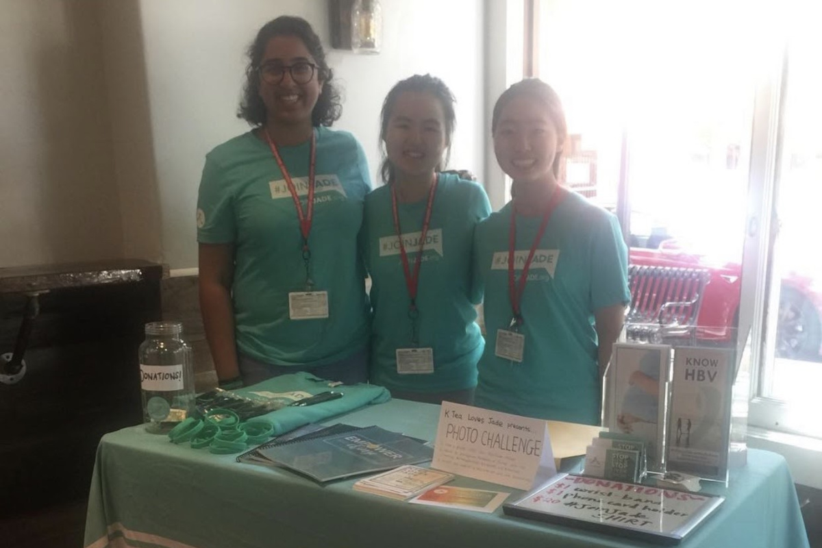 Volunteers at a donation table