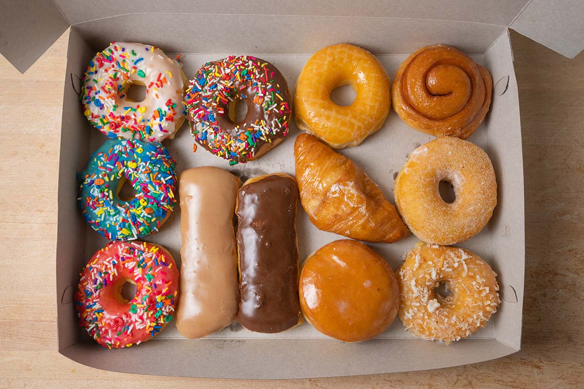 Assortment of donuts, top view