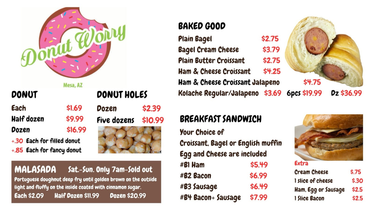 Donut Worry Coffee food menu