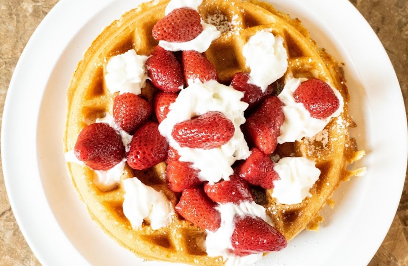 strawberry waffles top view