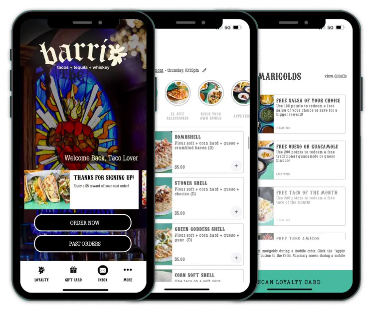 Barrio Tacos application showed on mobile devices