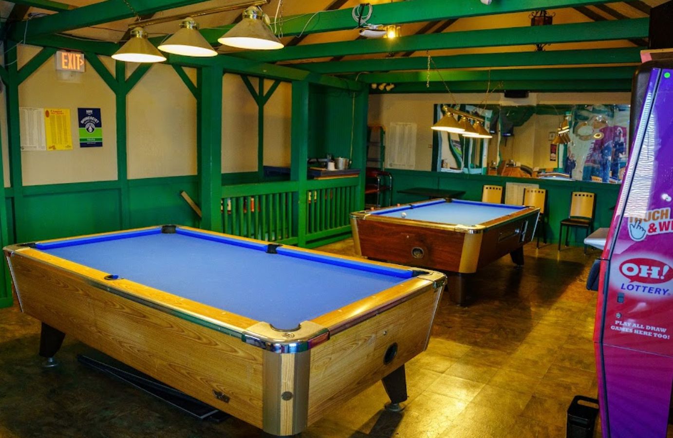 restaurant interior with pool tables