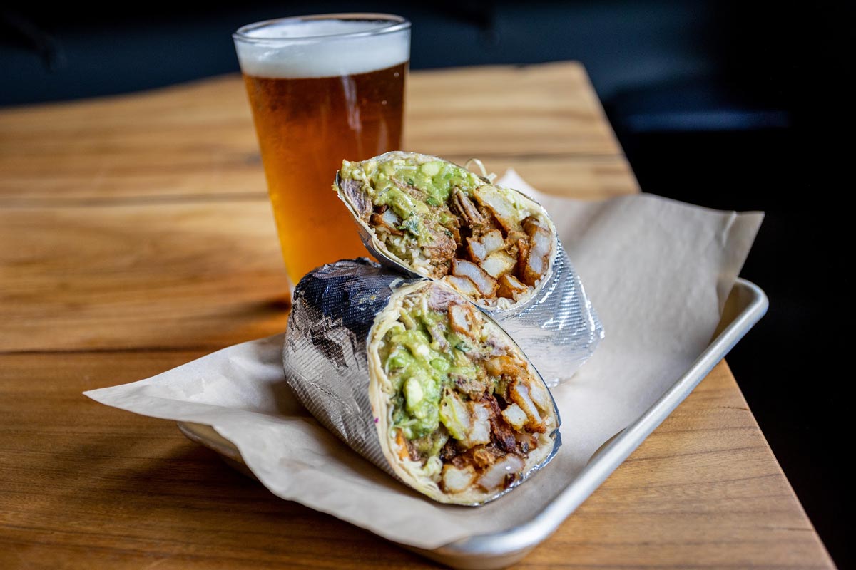 Burrito served with beer