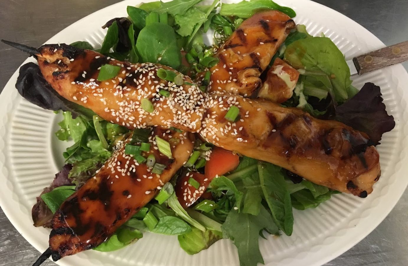 grilled Chicken with fresh salad top view