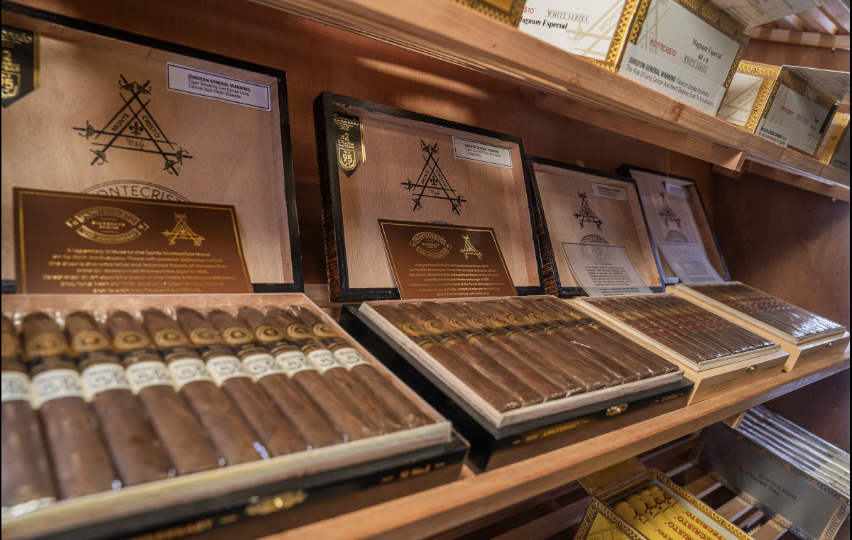 Cigars showcased in a box.