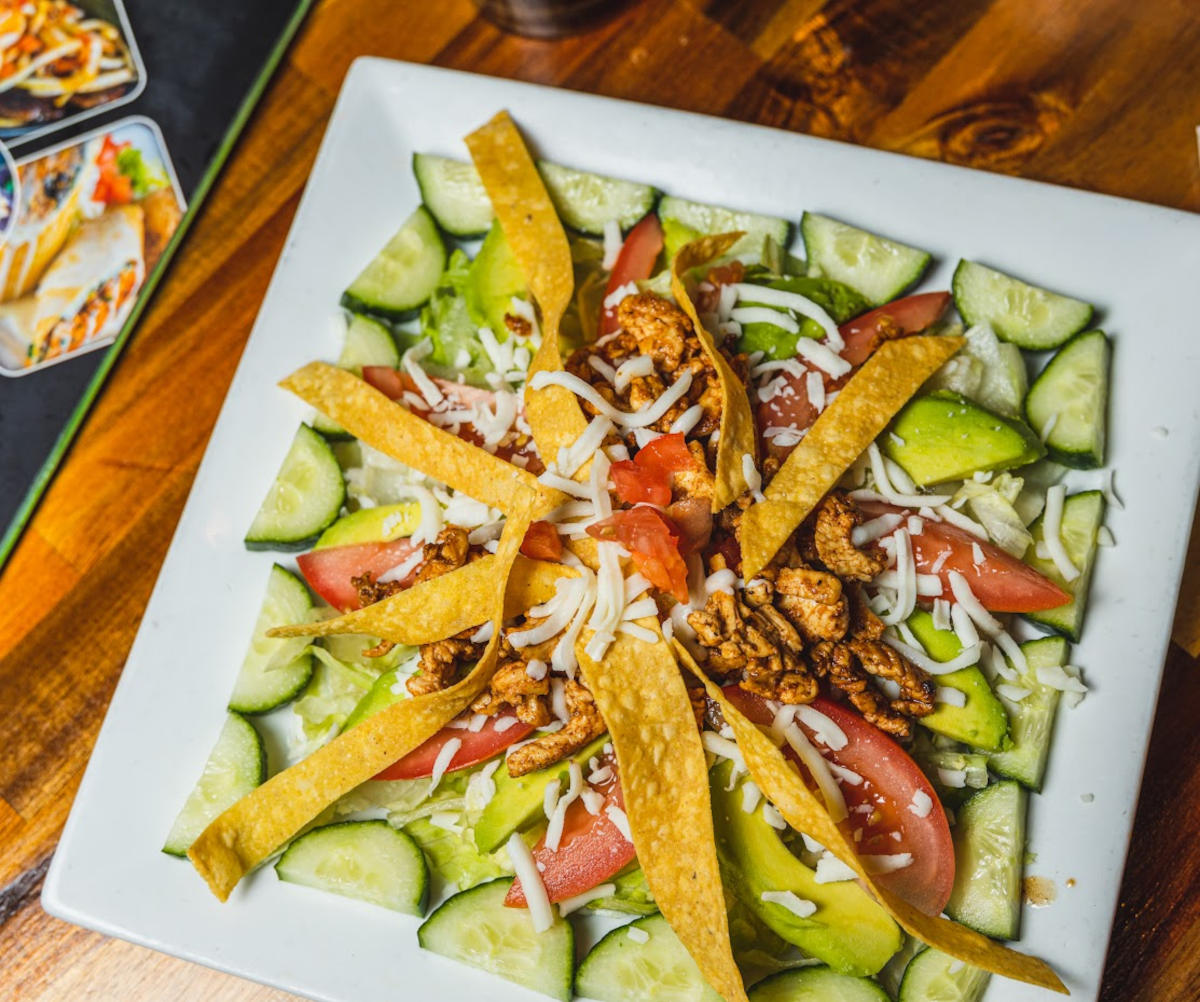 Mexican rice, and salad