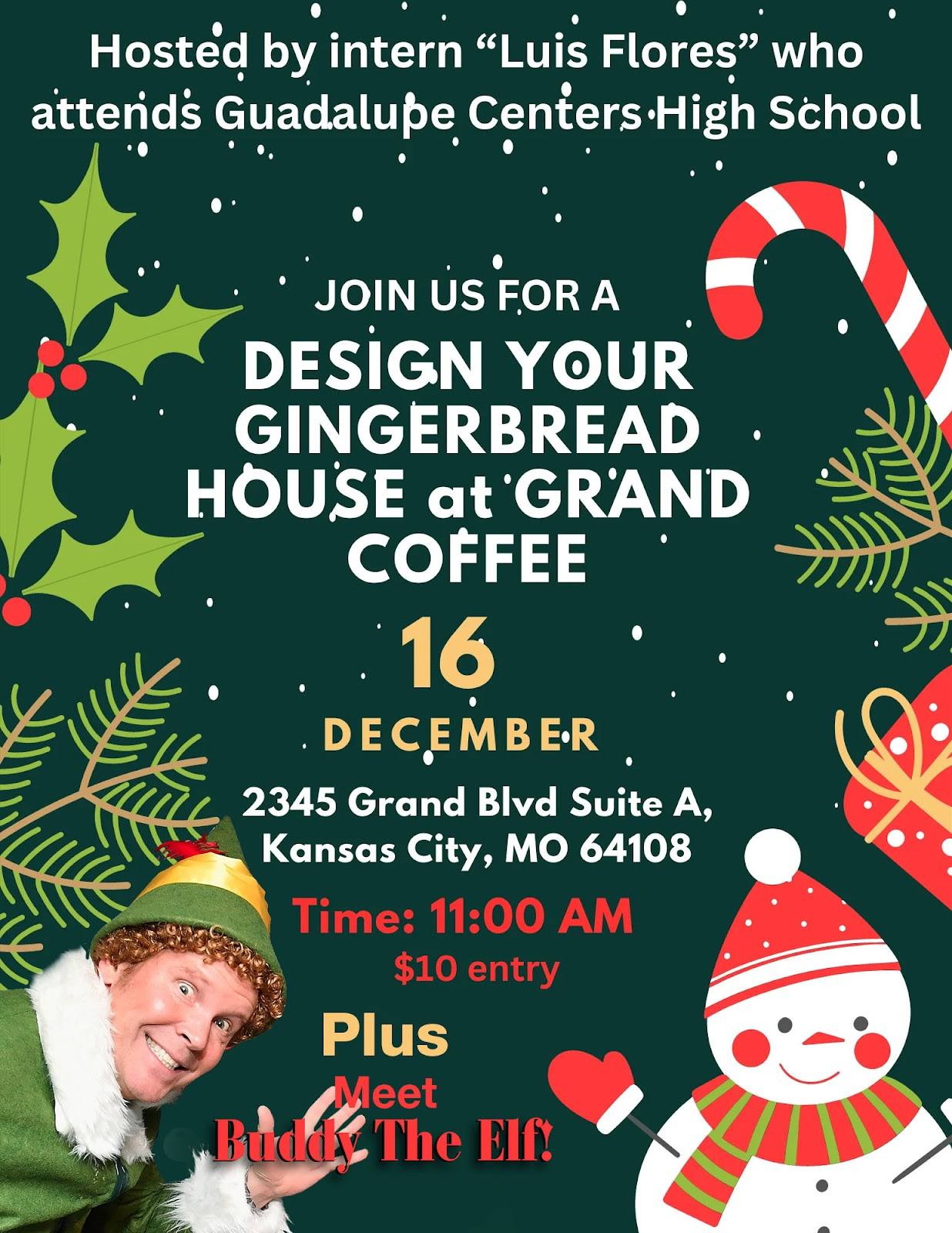 Design your gingerbread house at grand coffee flyer.