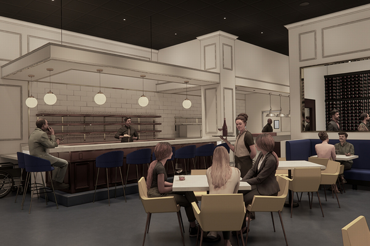 A rendering shows the interior of the new Vintage '78 Wine Bar. Veritas Architecture + Design