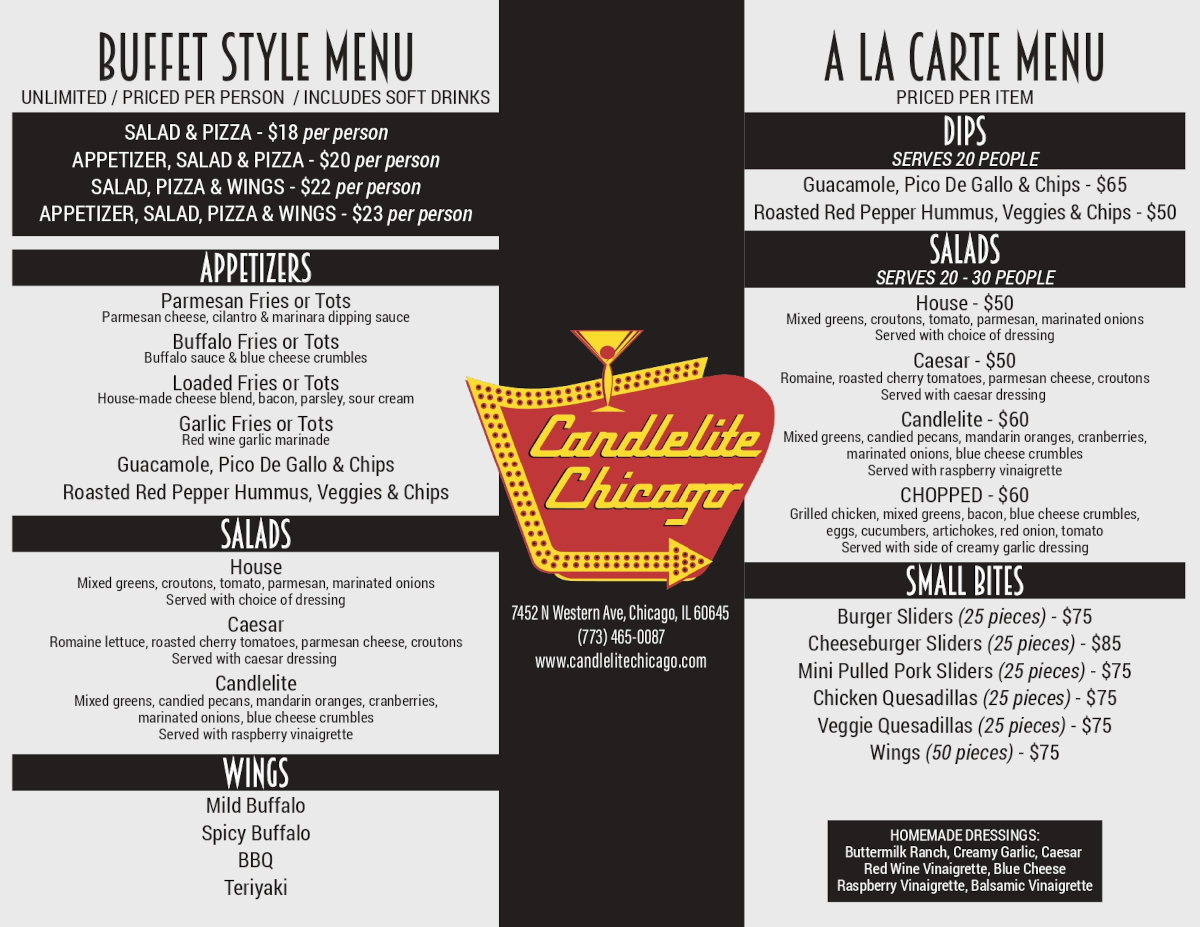 
Candlelite Chicago parties menu