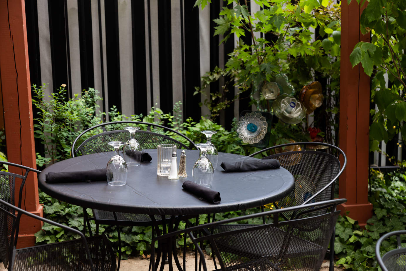 Exterior, patio, table with tableware