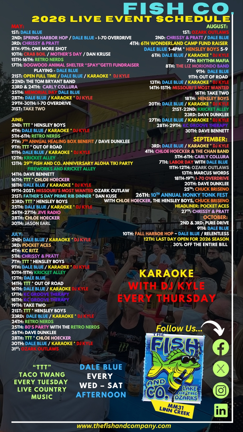 FISH CO. 2026. event schedule flyer