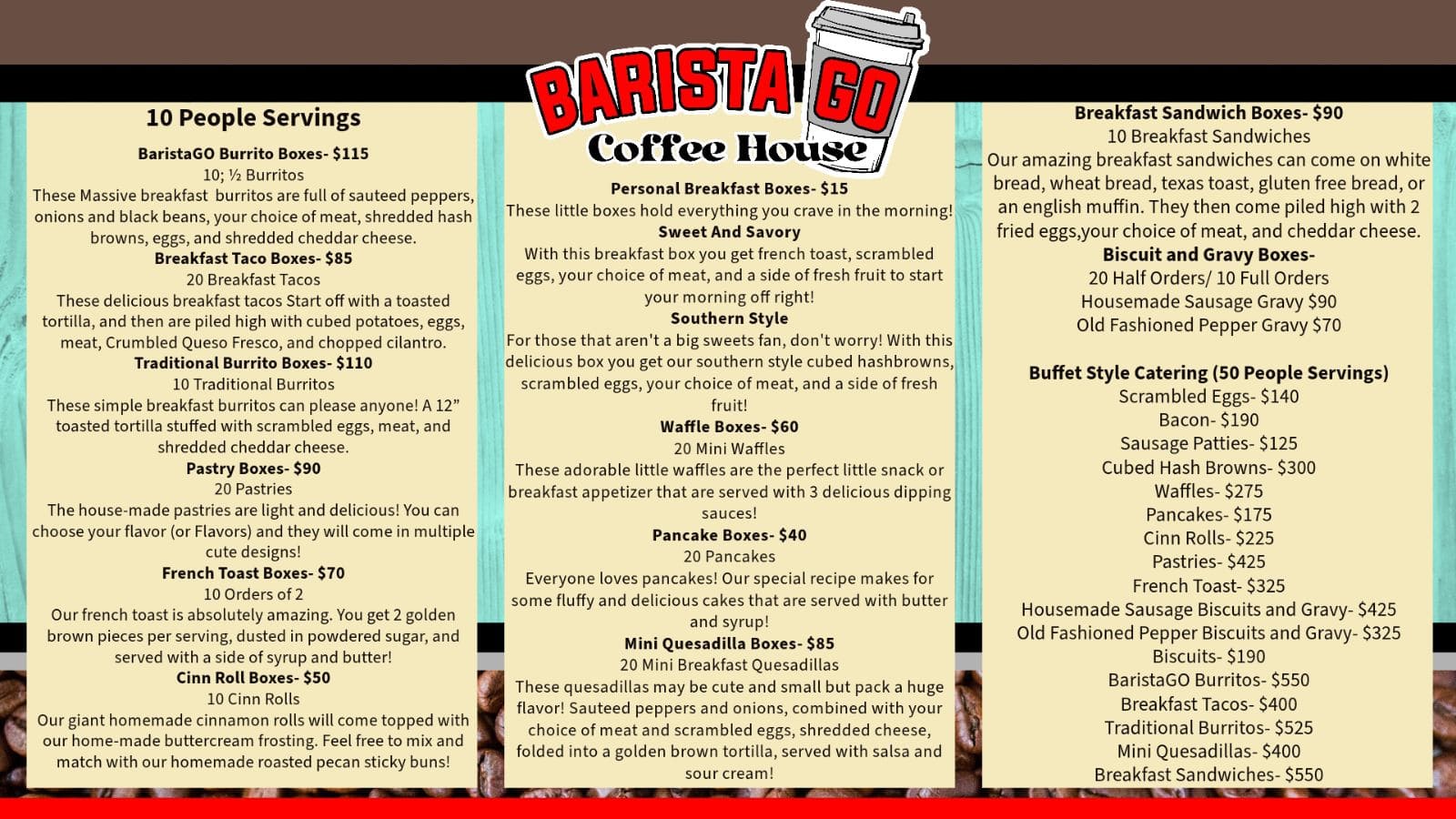 Cafe catering menu 2