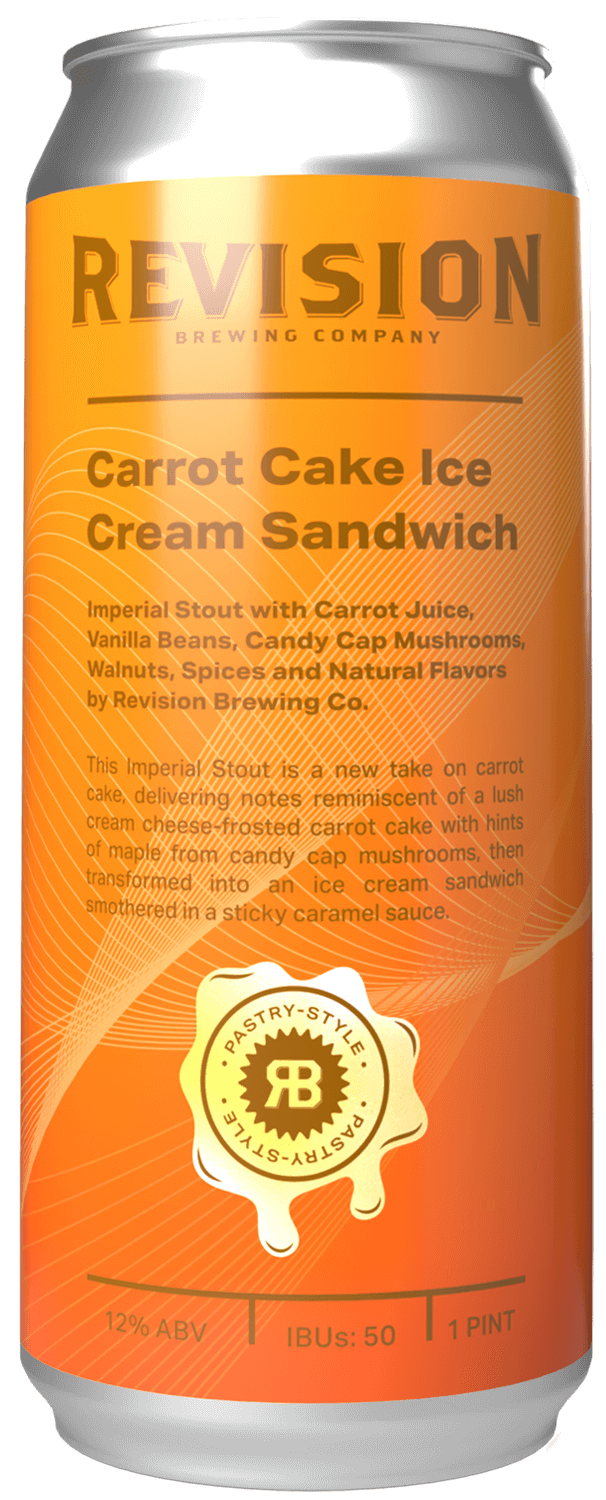 Carrot Cake Ice Cream Sandwich a can of beer
