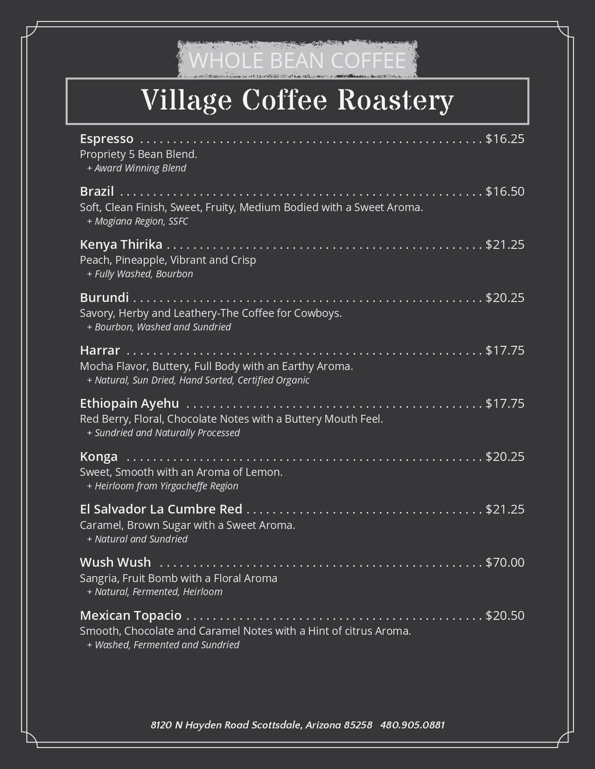 coffee beans menu 1