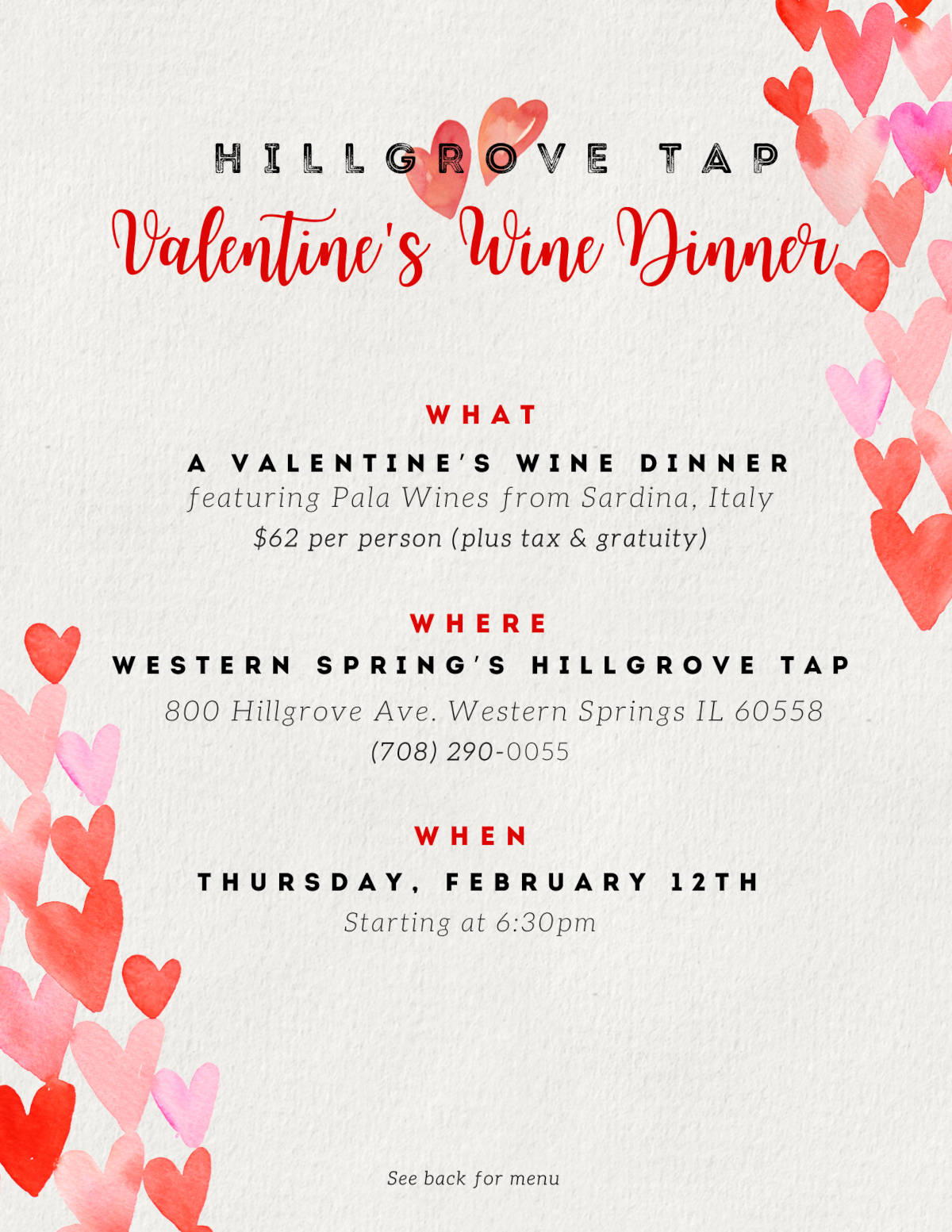 Valentine's Wine Dinner information