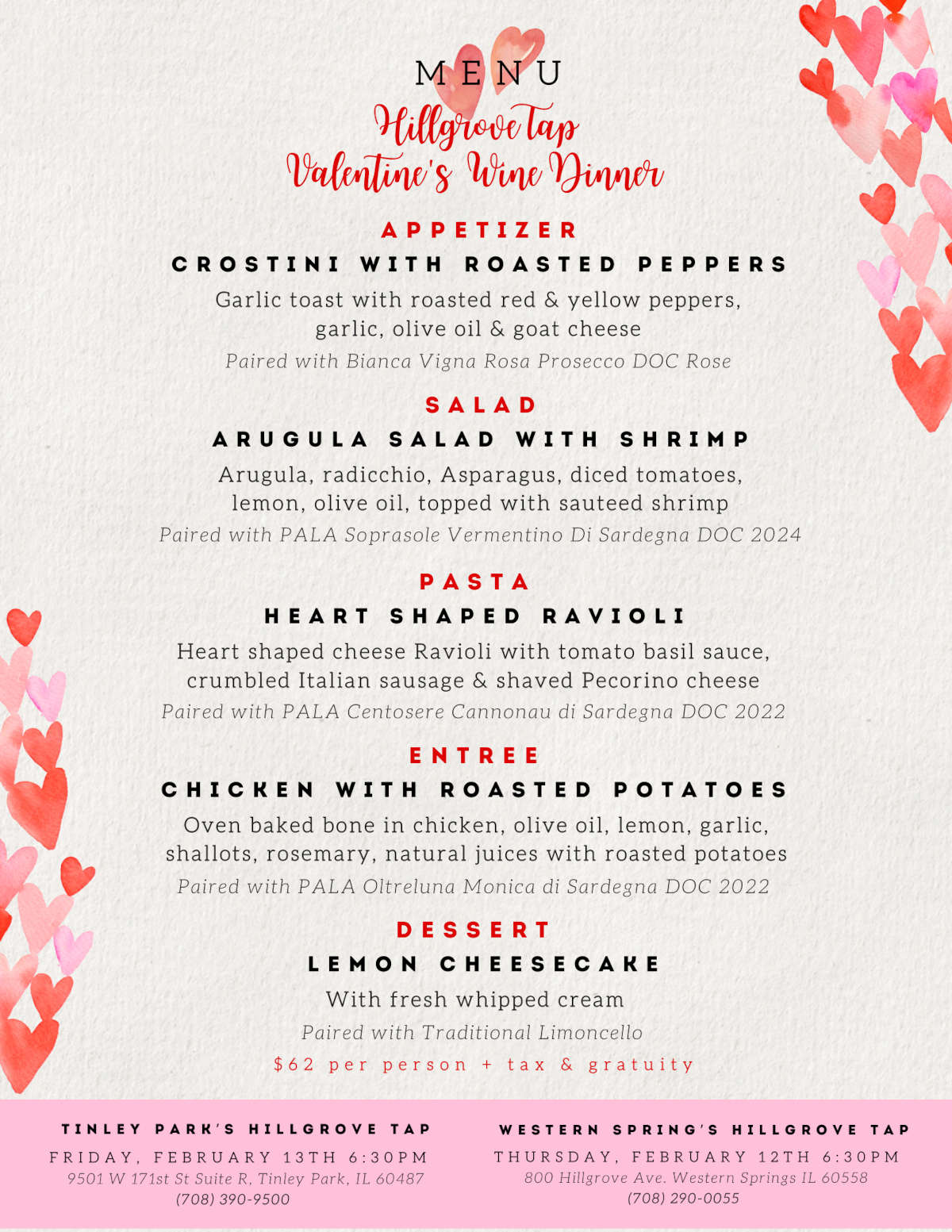 Valentine's Wine Dinner menu