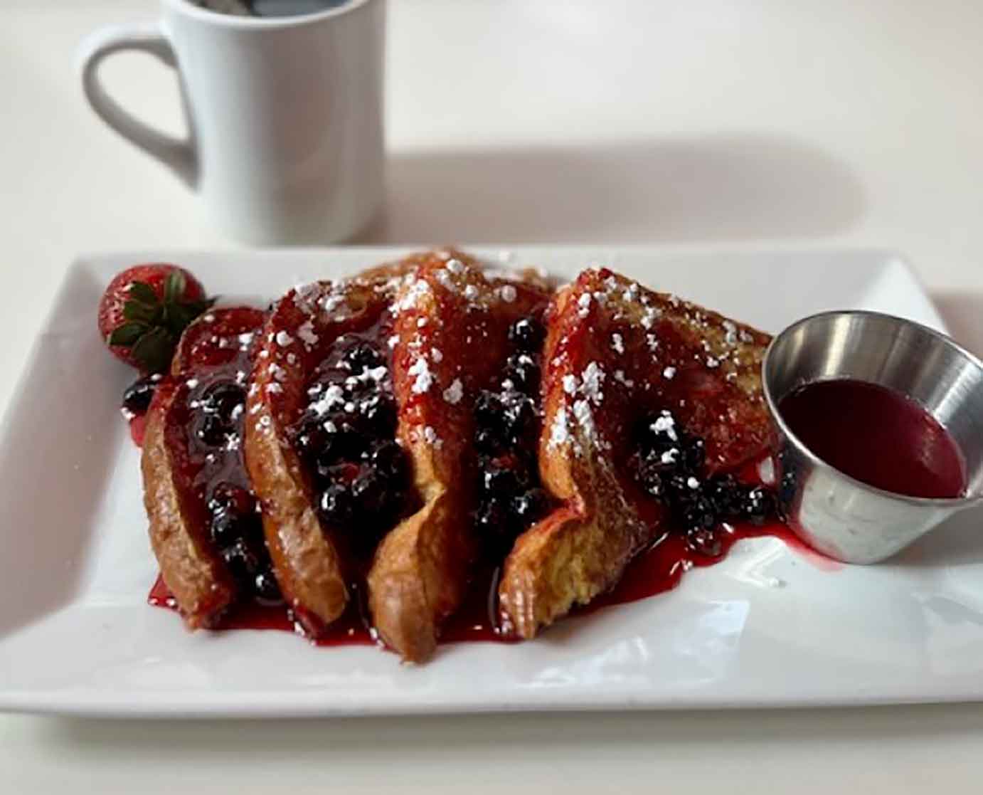 French toast, with strawberry syrup