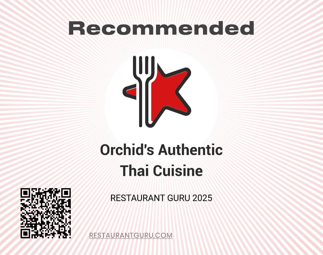 Orchid's Authentic Thai Cuisine Restaurant Guru 2025 award