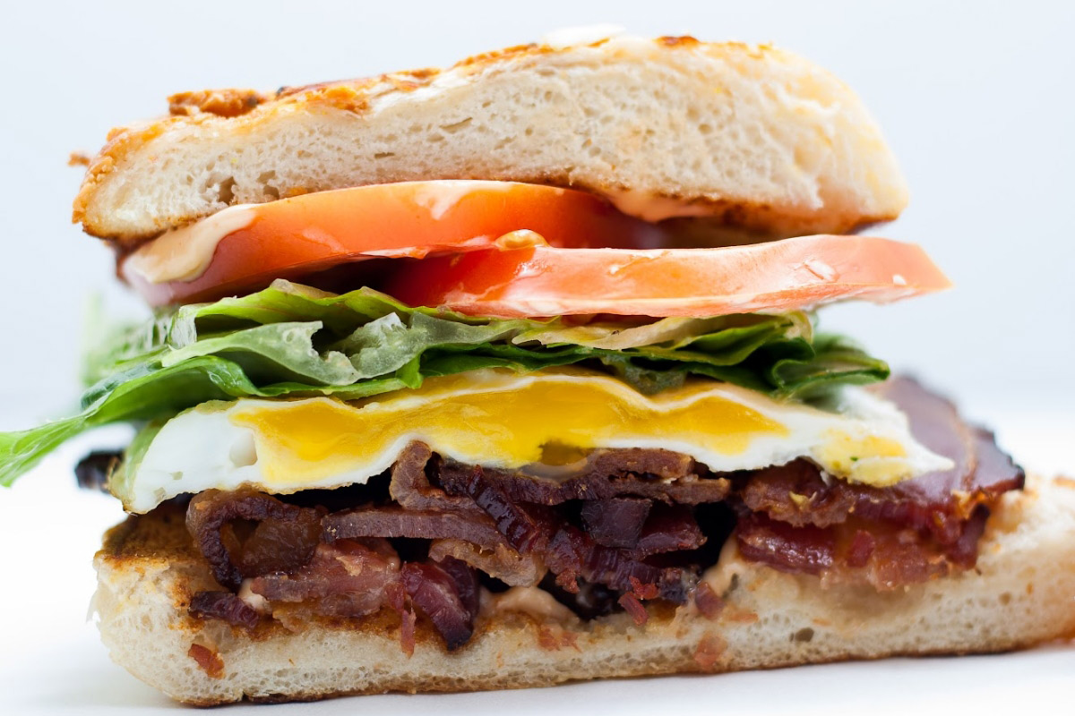 Full Belly Deli sandwich closeup.