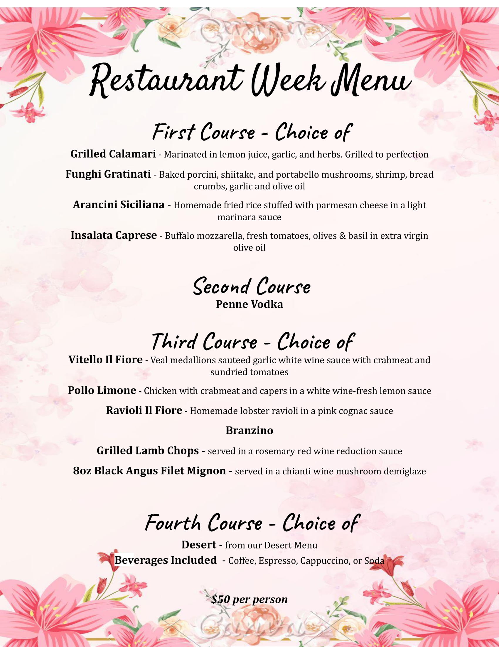 Restaurant week menu