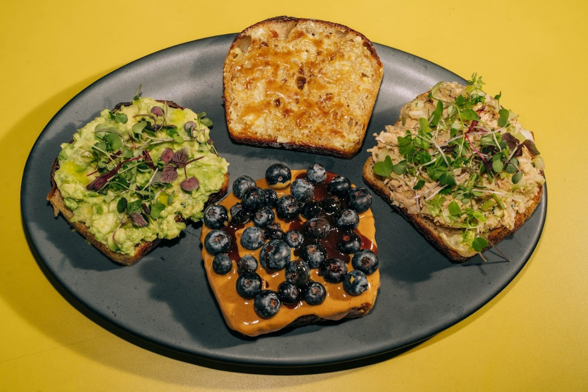Angled view of all Toasts on the plate