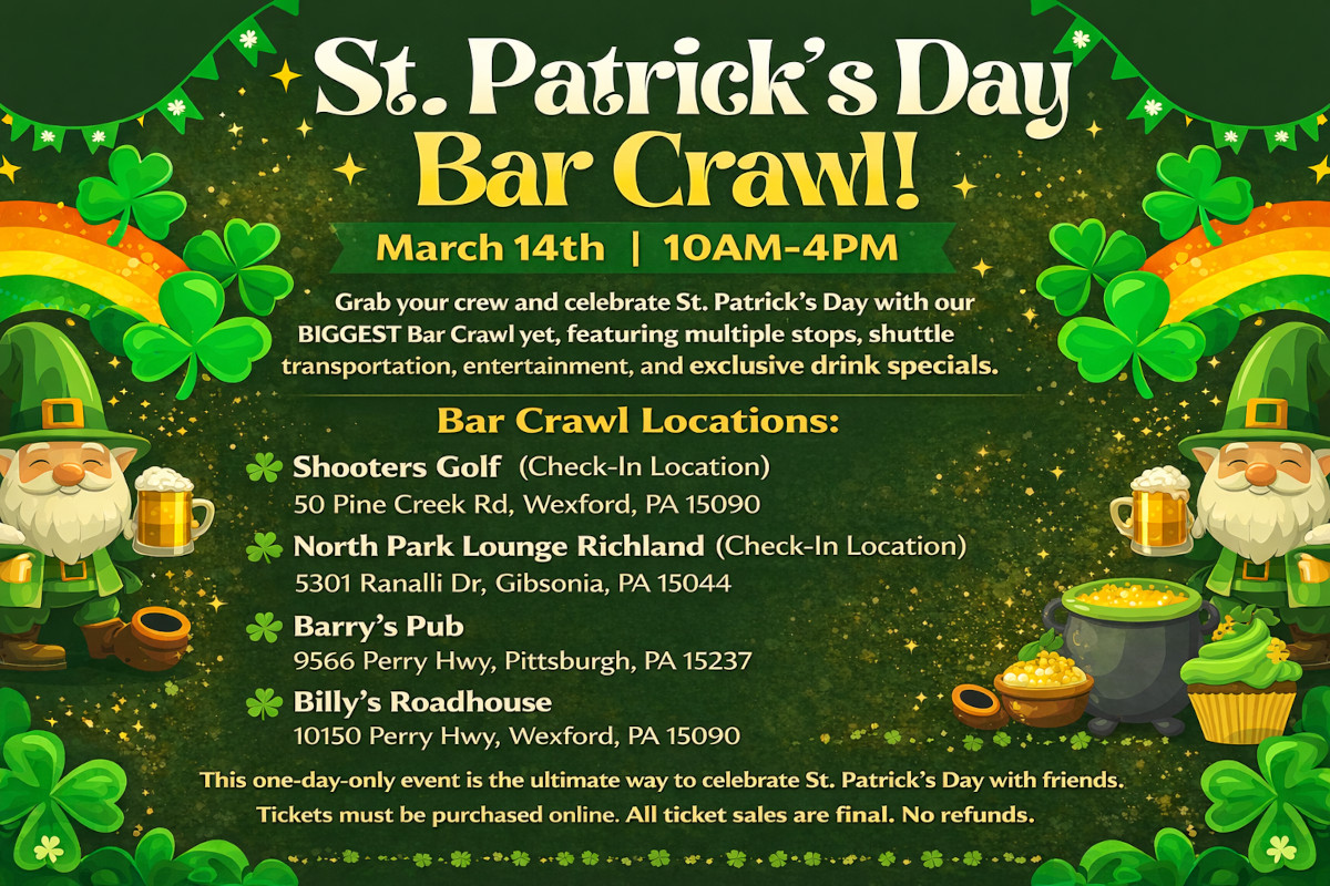 St Patrick's Day Bar Crawl March 14, 10 am to 4 pm