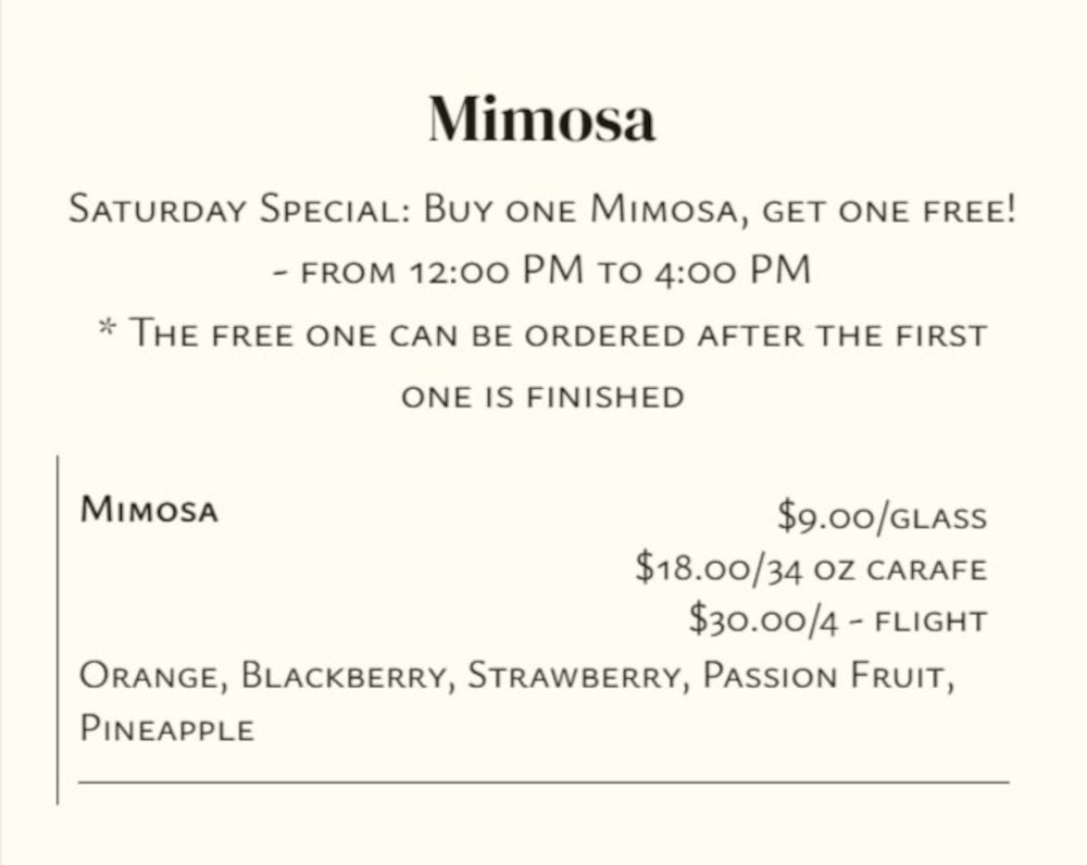 Mimosa menu